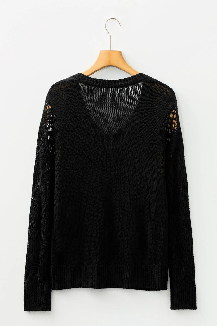 V-Neck Pointelle Knit Sleeve Sweater - Sweaters & Cardigans/Sweaters