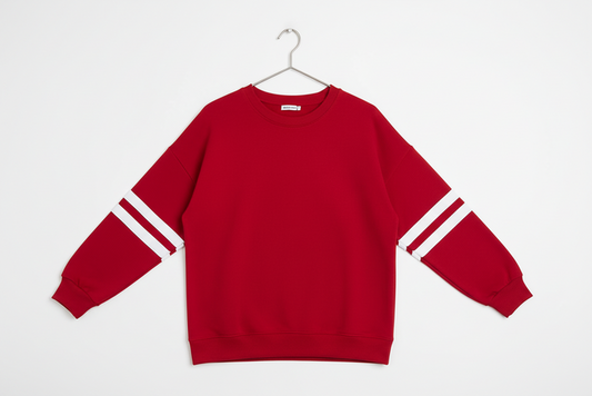Varsity Striped Detail Crew Neck Plus Size Sweatshirt - Size/Plus Sweatshirts & Hoodies
