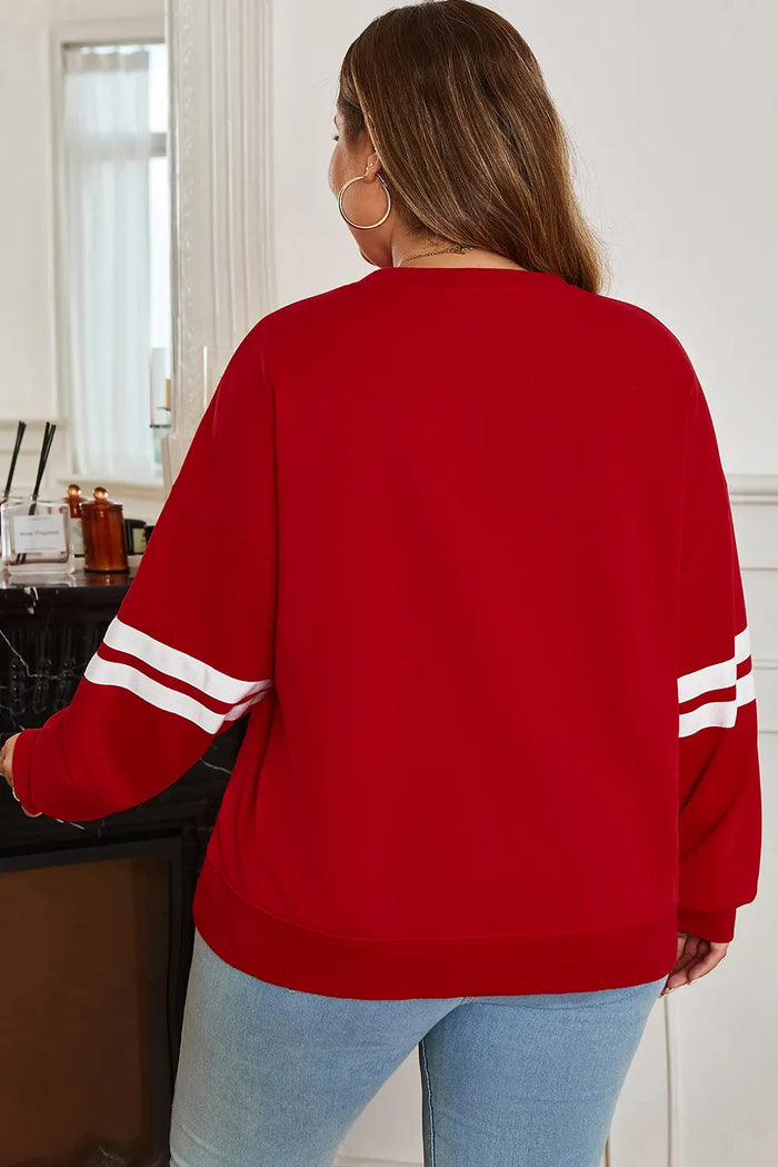 Varsity Striped Detail Crew Neck Plus Size Sweatshirt - Size/Plus Sweatshirts & Hoodies