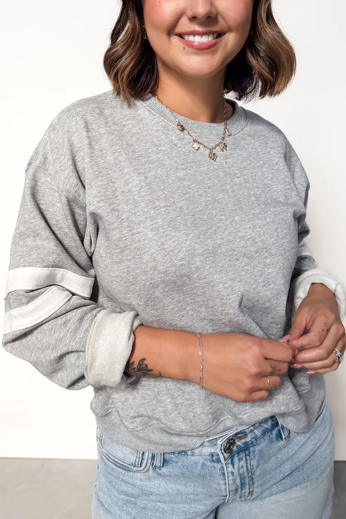 Varsity Striped Detail Crew Neck Plus Size Sweatshirt - Grey / 1X - Size/Plus Sweatshirts & Hoodies