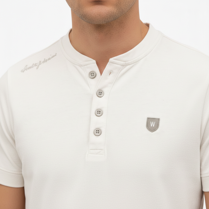 WAM DENIM T-Shirt 79664 Velvet Off White - Collar & Badge Detail