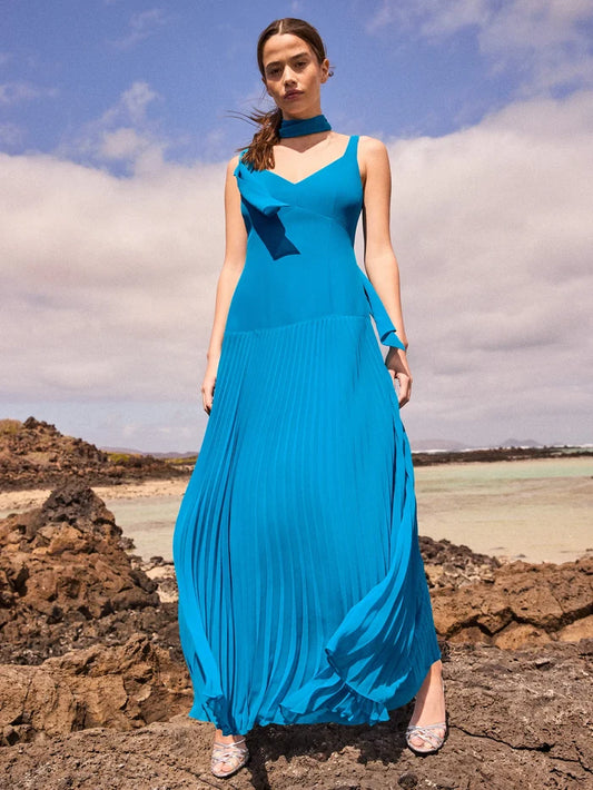 Vivian Teal Pleated Skirt Drop Waist Dress Occasionwear