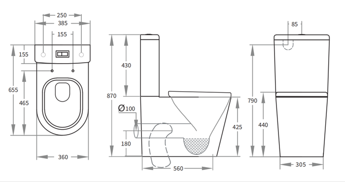 Vivid Tornado BTW Toilet Suite Trap Included 655*385*870mm