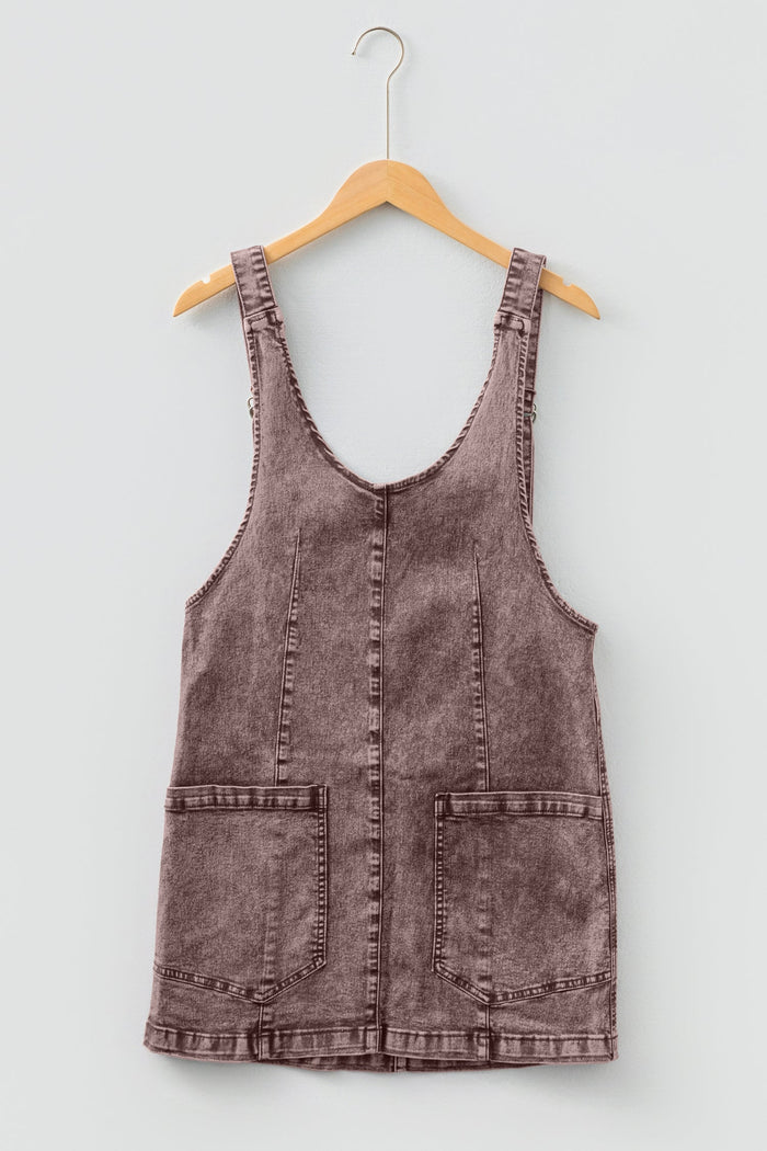 Washed Denim V-Neck Suspender Mini Dress - Dresses/Mini Dresses