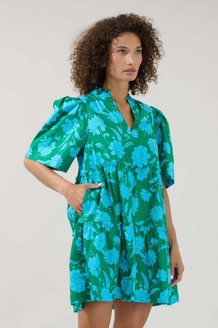 Waterlilly Floral Dixie Split Neck Shift Dress
