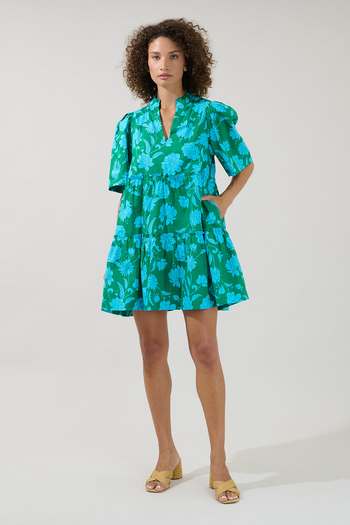 Waterlilly Floral Dixie Split Neck Shift Dress