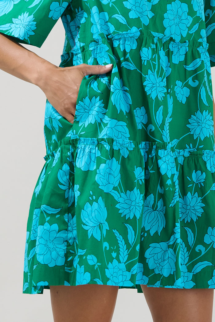Waterlilly Floral Dixie Split Neck Shift Dress