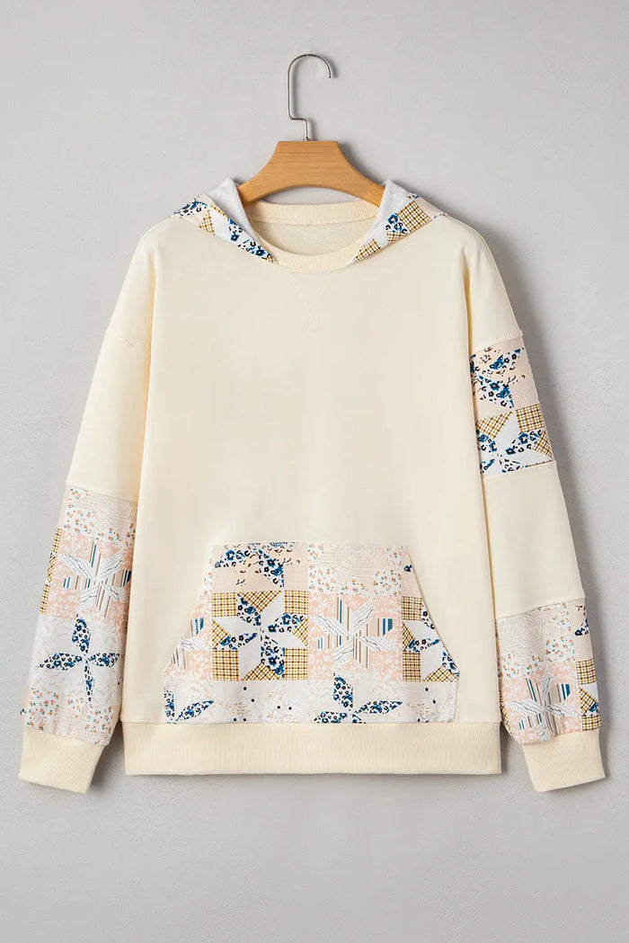 Western Geo Pattern Patchwork Hoodie with Kangaroo Pocket - Tops/Sweatshirts & Hoodies