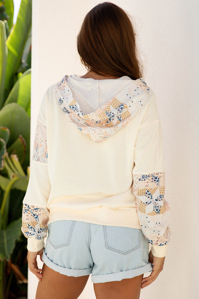 Western Geo Pattern Patchwork Hoodie with Kangaroo Pocket - Tops/Sweatshirts & Hoodies