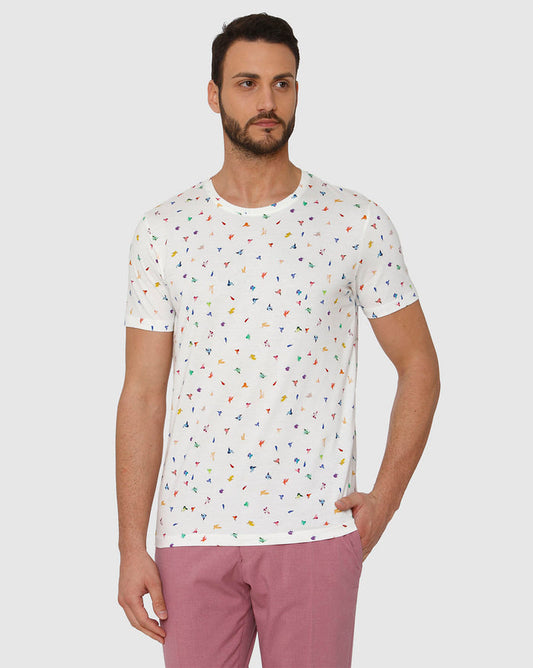 White All Over Bird Graphic Print Crew Neck T-Shirt