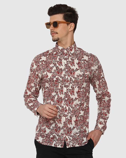 White All Over Floral Print Full Sleeves Shirt