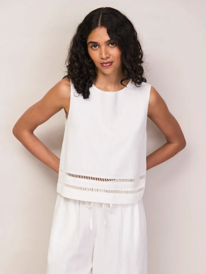 White Ladder Trim Shell Top With Linen Co-ord Resort