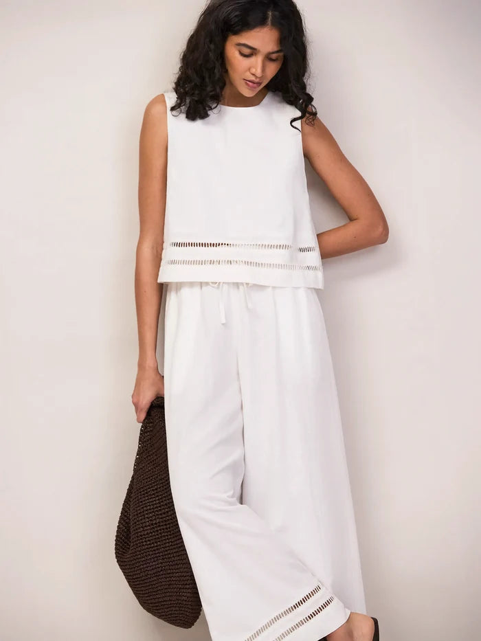 White Ladder Trim Shell Top With Linen Co-ord Resort