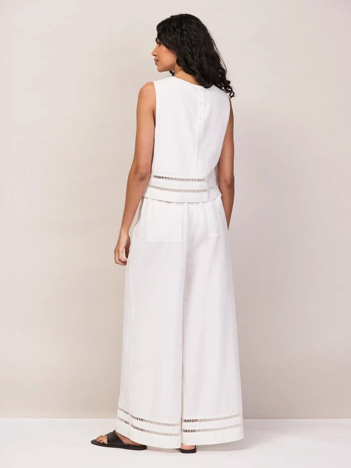 White Ladder Trim Shell Top With Linen Co-ord Resort