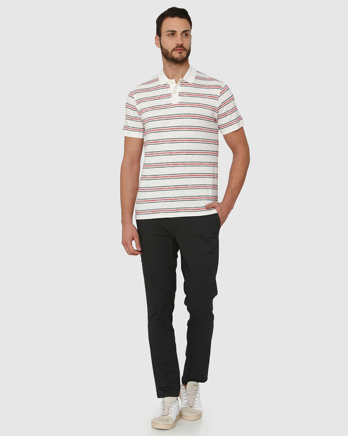 White Striped Polo Neck T-Shirt