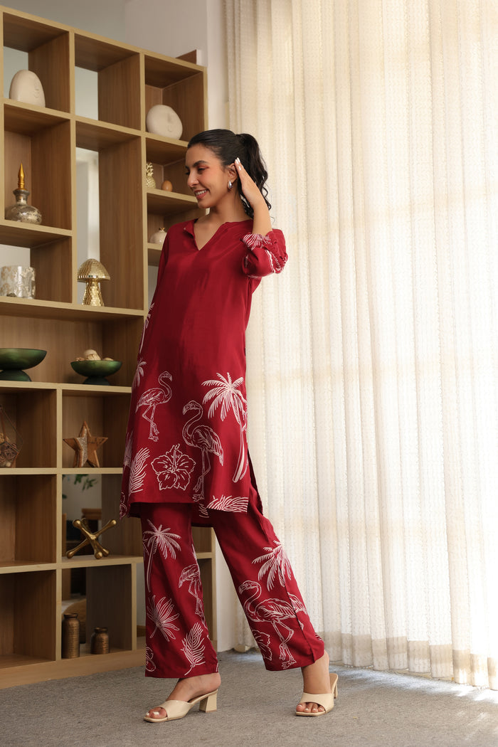 Wine Whisper Russian Silk Co-ord Set
