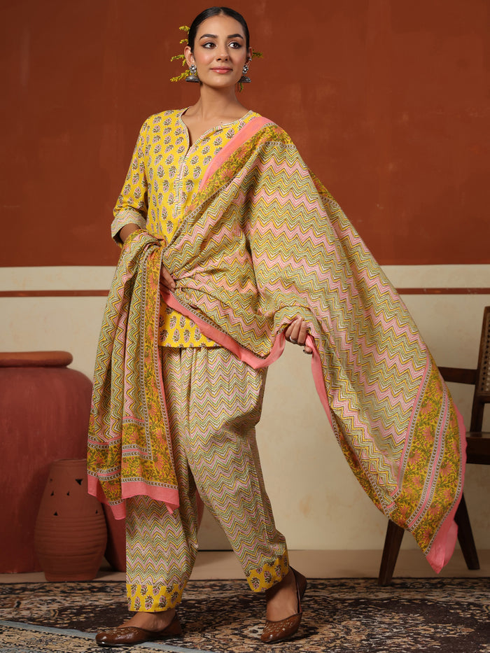 Women's Cotton Short Kurta With Salwar & Dupatta