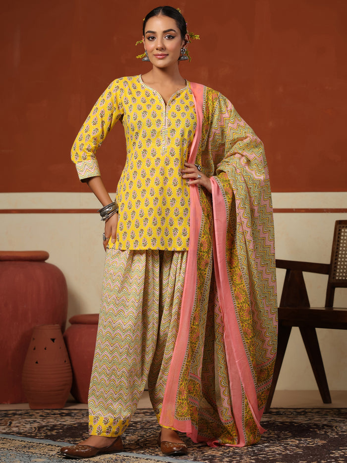 Women's Cotton Short Kurta With Salwar & Dupatta