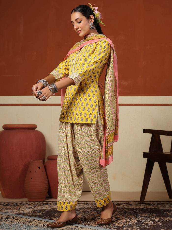 Women's Cotton Short Kurta With Salwar & Dupatta
