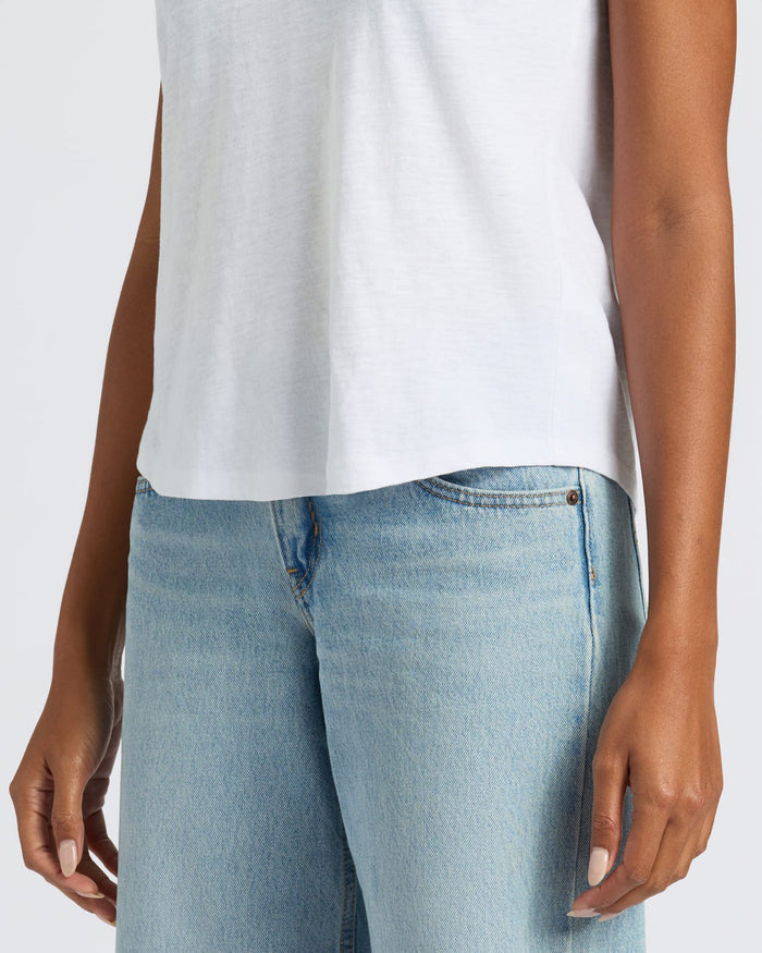 Womens Black & White Relaxed Slub V-Neck Tee 2-Pack worn.