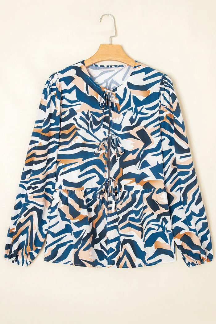 Zebra Print Tied Front Puff Sleeve Top - Tops/Blouses & Shirts