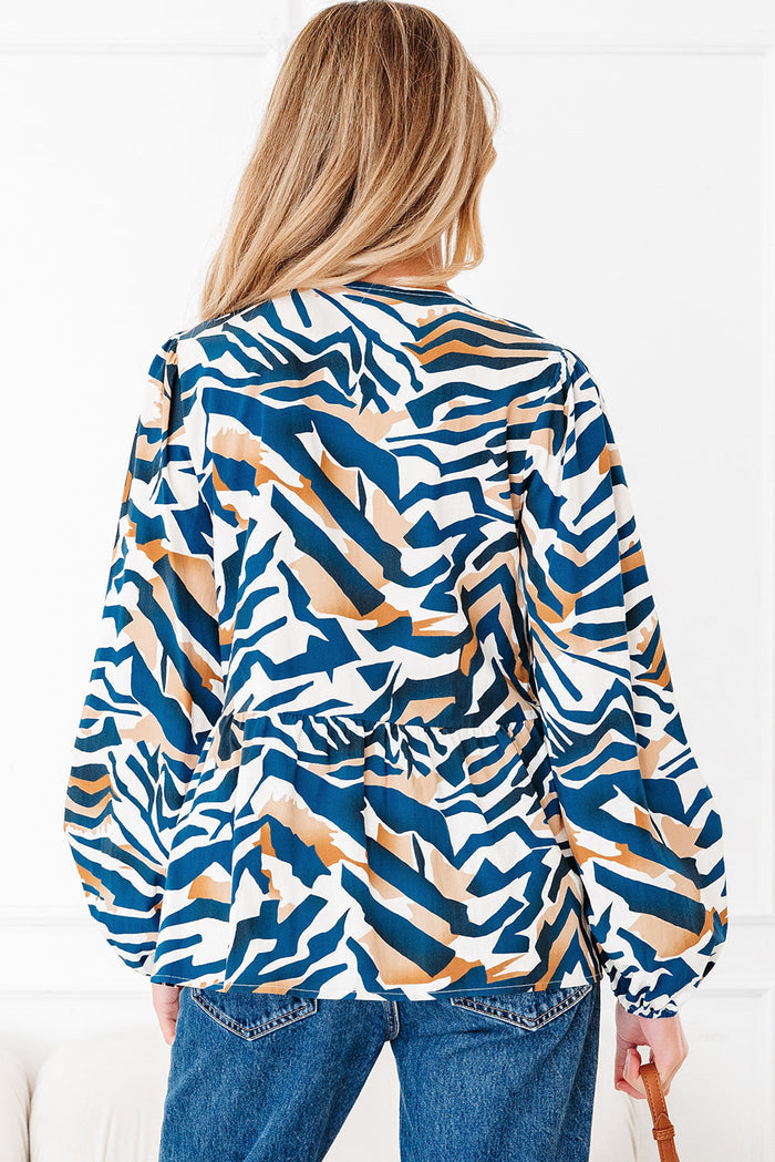 Zebra Print Tied Front Puff Sleeve Top - Tops/Blouses & Shirts