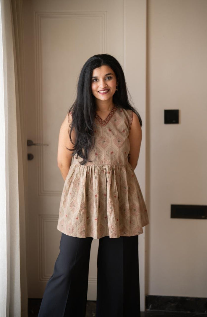 Zora Cotton Peplum Top- Earthy