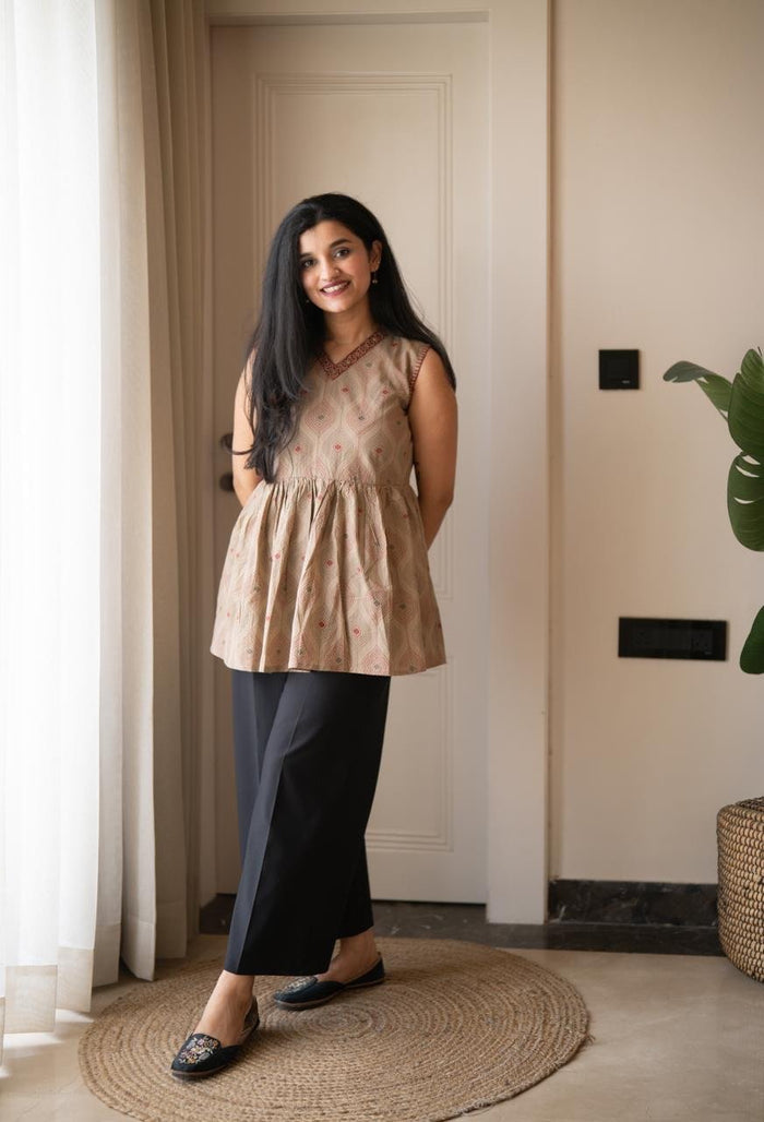 Zora Cotton Peplum Top- Earthy
